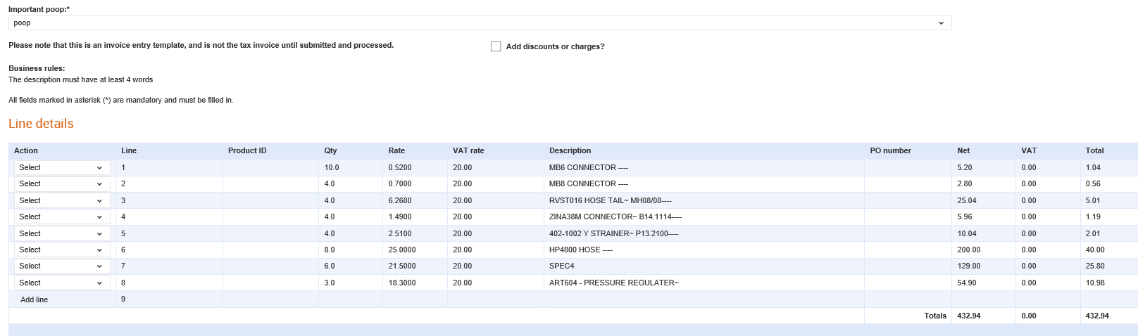 Uploading an Invoice PDF to Tradex